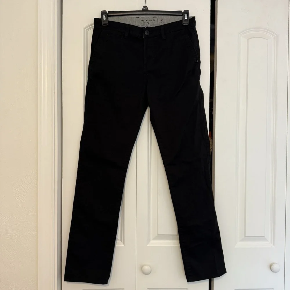 Quiksilver Pants Adult 34 Black Chino Straight Tapered Outdoor Casual Mens 30/32